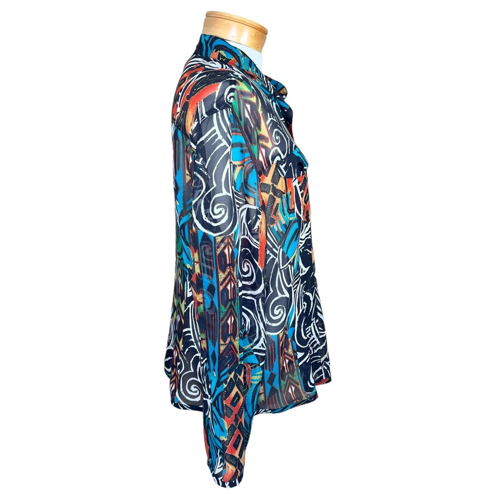 Chico’s Women’s Tailored Silk Sheer Vibrant Blouse Art To Wear Chico’s 2 = L/12 - Picture 5 of 12